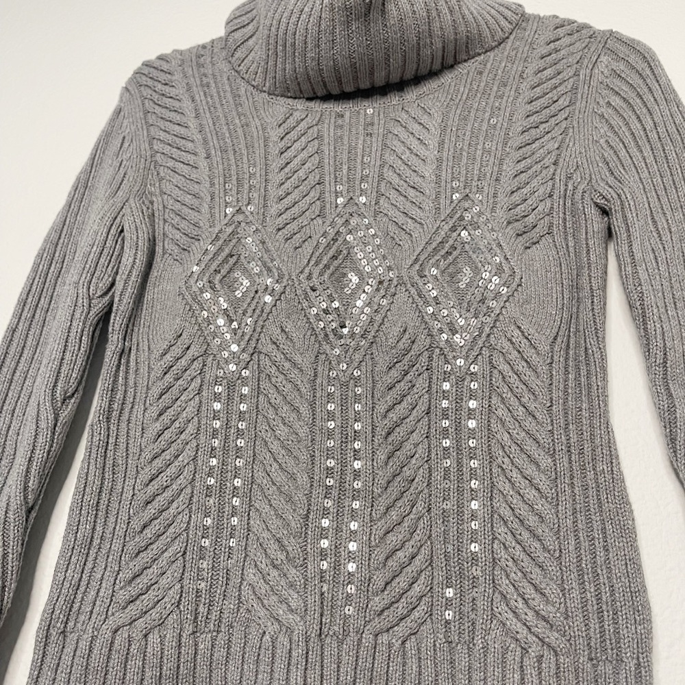 Talbots cowl neck wool blend sequins cable knit gray sweater - Picture 4 of 8